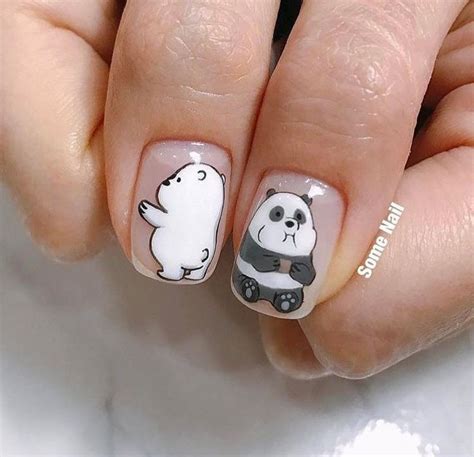 bare bears custom nail art design love disney acrylic nails
