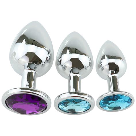 sex shop silver multi color ddiamonds 3 sizes available metal anal plug stainless steel anal