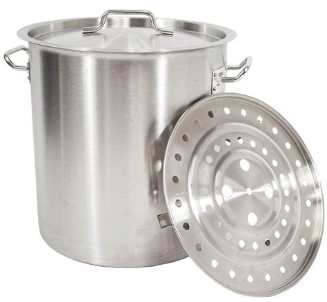 huge stainless steel stock pot  lid steamer  qt  gal  height commercial