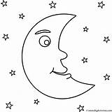 Coloring Moon Stars Space Crescent Print Kids sketch template