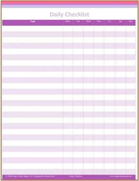 daily checklist templates excel templates