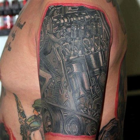 breathtaking realism style  detailed sampled engine tattoo  shoulder tattooimagesbiz