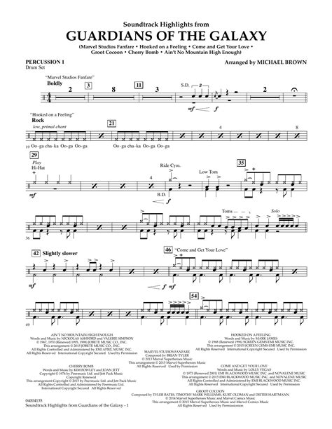 Soundtrack Highlights From Guardians Of The Galaxy Percussion 1 Sheet