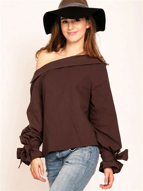 buy cold shoulder blouse shirt women tops summer skew blouses chemise brown bow