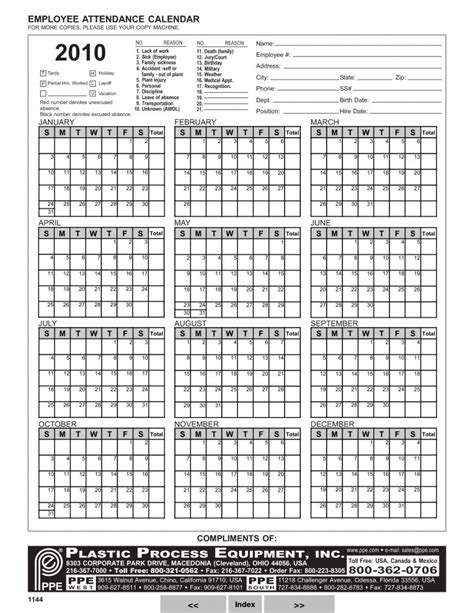 attendance calendar  calendar template printable