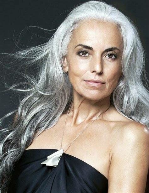 yasmina rossi silver grey hair long gray hair white hair beautiful