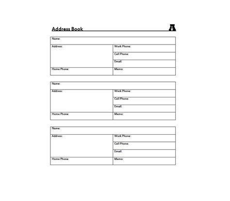 printable address book template excel excel templates