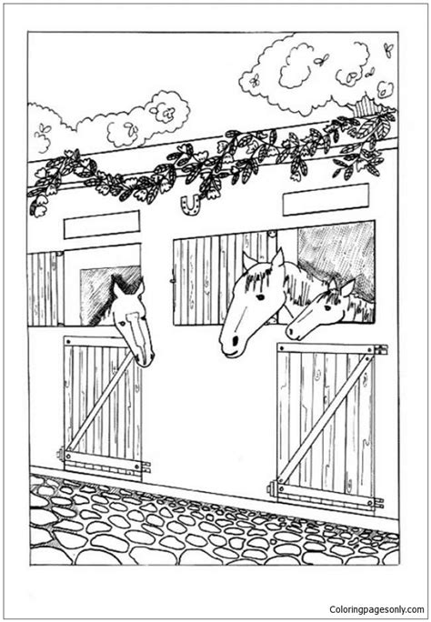 horses   stable coloring page  printable coloring pages