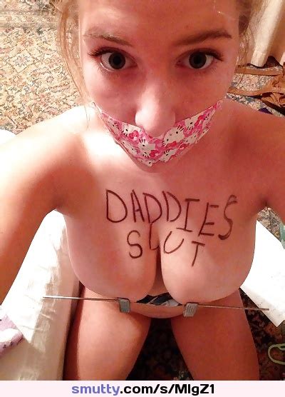 sexy hot daddysgirl teen selfshot sweet clamps blonde gagged daughter boobs bigtits