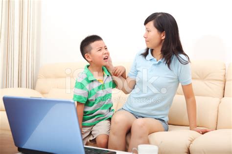 son is fascinated by playing computer mom was very stock