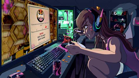 dva angry playing video games overwatch  wallpaper moewalls