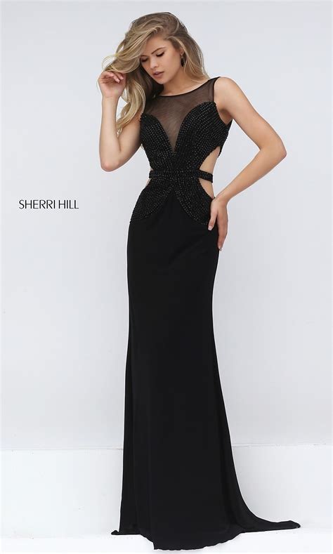 Sherri Hill Long Black Open Back Dress Promgirl