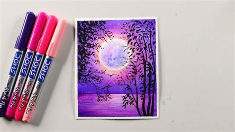 beautiful moonlight scenery painting  doms brush  easy oil