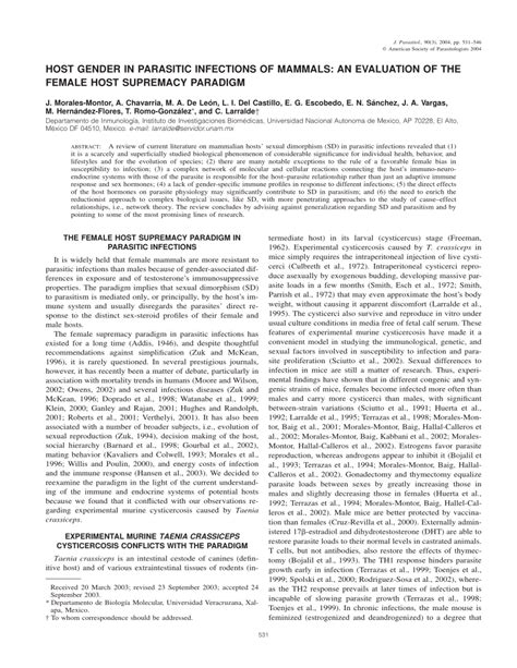 Pdf Host Gender In Parasitic Infections Of Mammals An