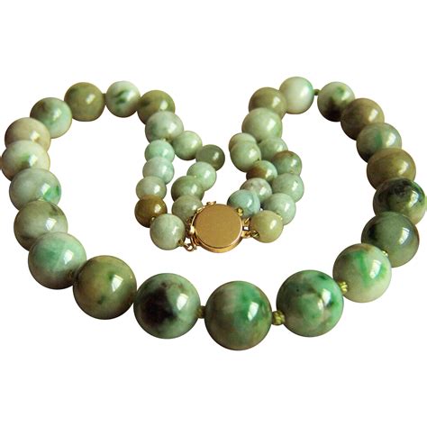 Extremely Rare Vintage Large Natural Jadeite Jade Beads 14k Necklace
