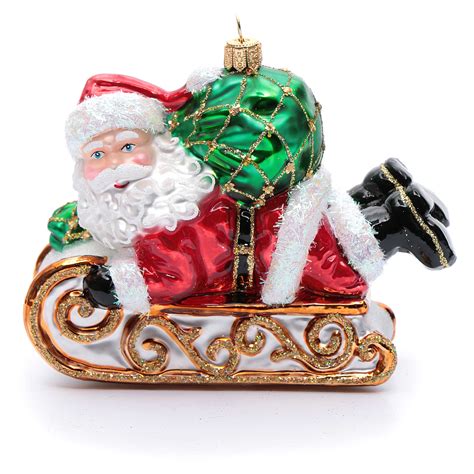 Blown Glass Christmas Ornament Santa Claus With Sled