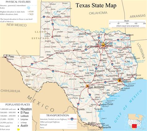texas state map  large detailed map  texas state usa