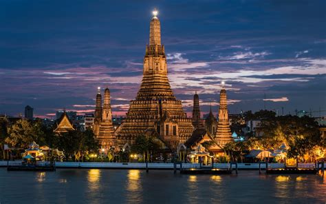 landscape building  building bangkok thailand temple river