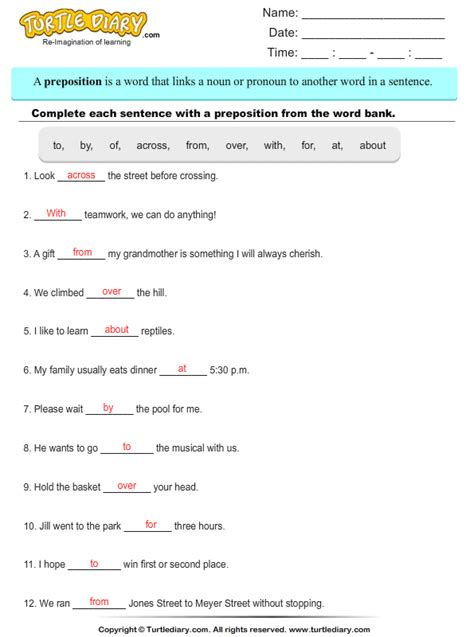 prepositions worksheets   class prepositions worksheets