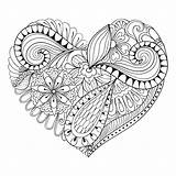 Zentangle Heart Coloring Adult Stress Painting Vector Anti Illustration Doodle Drawn Hand Card Artistic Monochrome Valentine Floral Style Greeting Stock sketch template