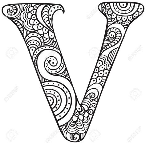 hand drawn capital letter   black coloring sheet  adults