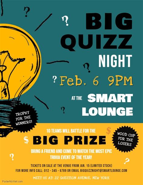 big quiz night event poster template event poster template event