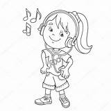Music Coloring Listening Girl Outline Drawing Kids Headphones Stock Vector Book Cartoon Depositphotos sketch template
