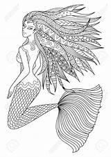 Mermaid Drawing Swimming Coloring Adult Ocean Getdrawings sketch template