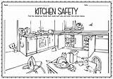 Kitchen Safety Coloring Pages Worksheet Kids Utensils Hazards Worksheeto Via sketch template
