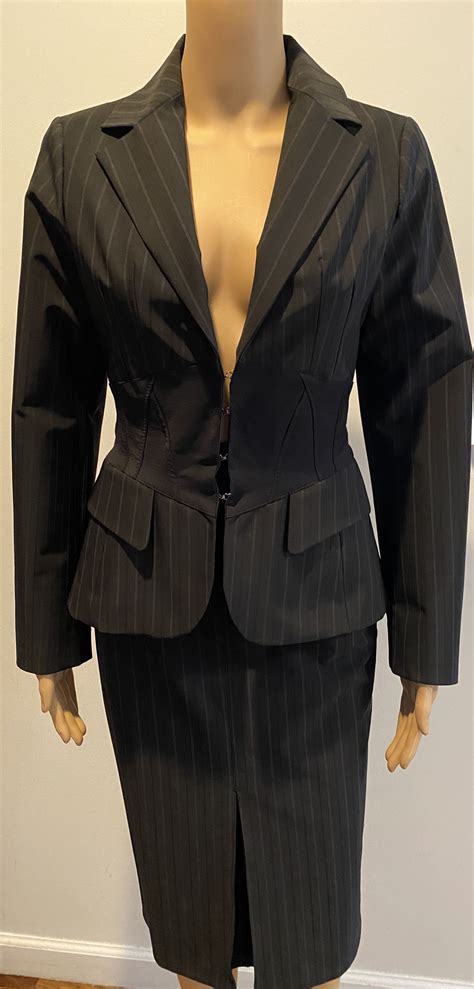 celyn b black pinstripe fitted corset style skirt suit sz 44 ebay