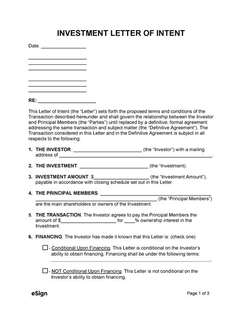 investment letter  intent template  word