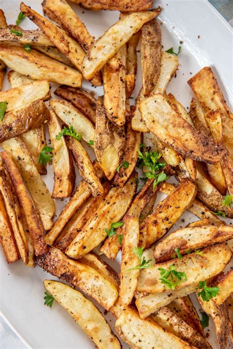 air fryer french fries garnished plate