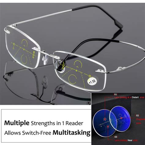 progressive multifocal photochromic rectangle titanium reading glasses