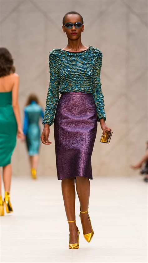 Lyst Burberry Metallic Leather Pencil Skirt In Purple