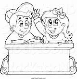 Cartoon School Girl Boy Studying Desk Coloring Clipart Book Stock Playing Royalty sketch template