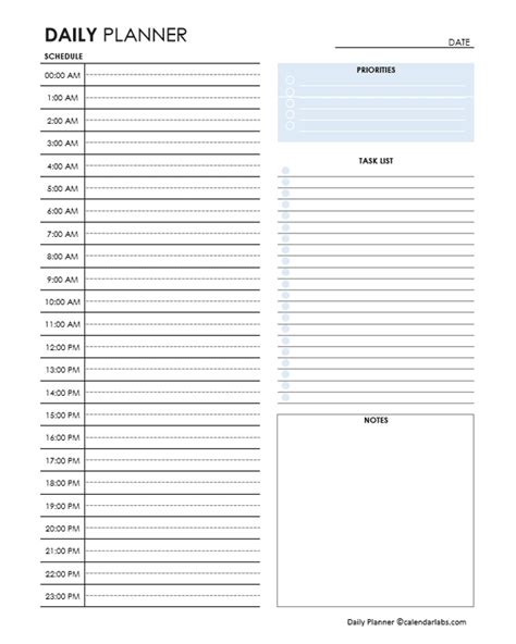 printable daily planner  time slots  printable templates