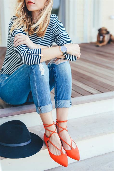 casual blue and white striped outfit on stylevore