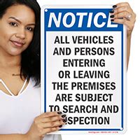 vehicles  persons subject  search inspection sign sku