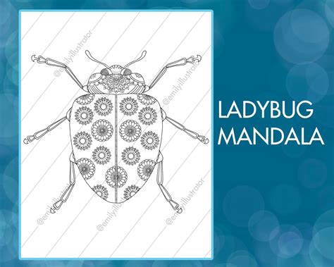 ladybug mandala digital coloring page etsy