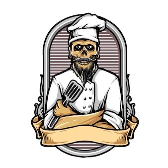 skull chef hat logo vector set illustration vector premium
