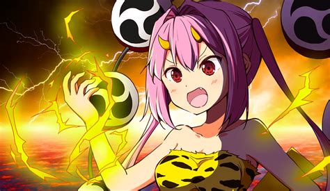 chikanoko close demon fang horns long hair magic pink hair