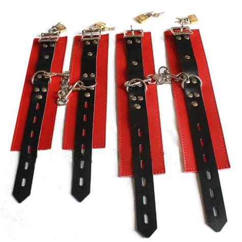 locking genuine leather restraints cuffs kit soft leather handcuffs