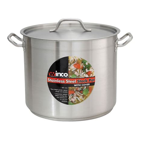 winco sst   qt stainless steel stock pot  cover induction ready
