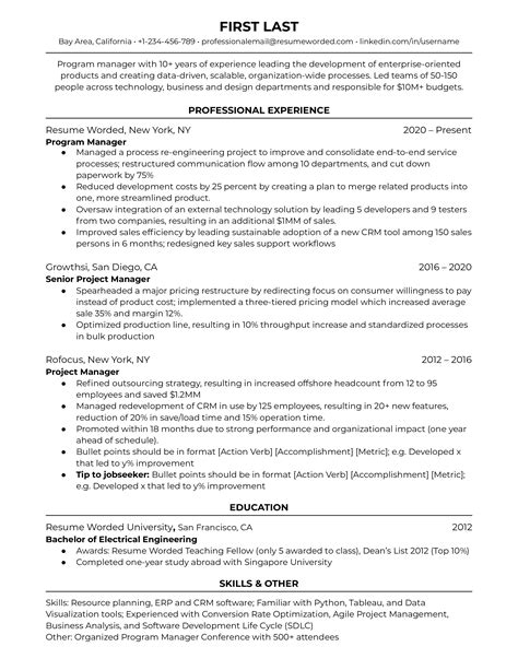 program manager resume examples   resume worded