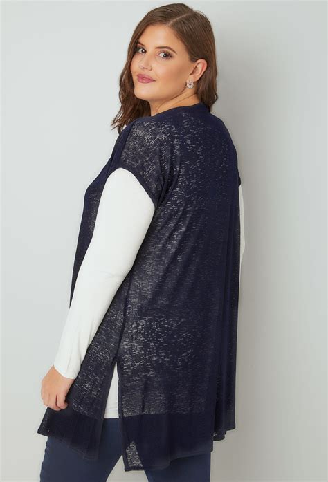 navy textured cardigan with grown on short sleeves plus