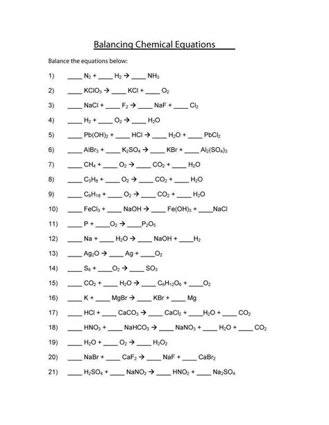 chemistry balancing equations worksheet key balancing equations