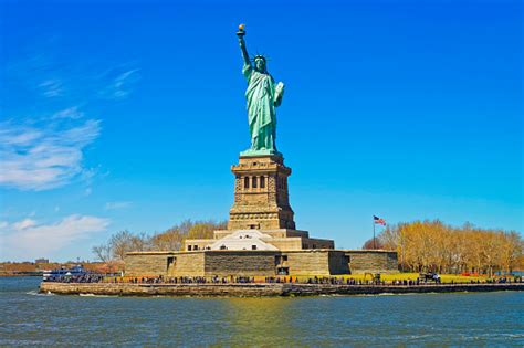 Liberty Island And Statue In Upper New York Bay Stock