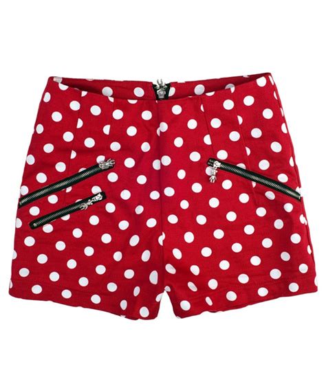 zippered polka dot low waist shorts red 65 00 sku pant300