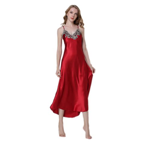 Sexy Long Nightgown Female Satin Home Clothing Silk