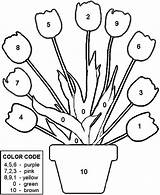 Number Color Coloring Worksheets Numbers Kids Pages Printable Math Flower Pre Tulips Code Made Myweblets Spring Colour Worksheet Quality Tulip sketch template